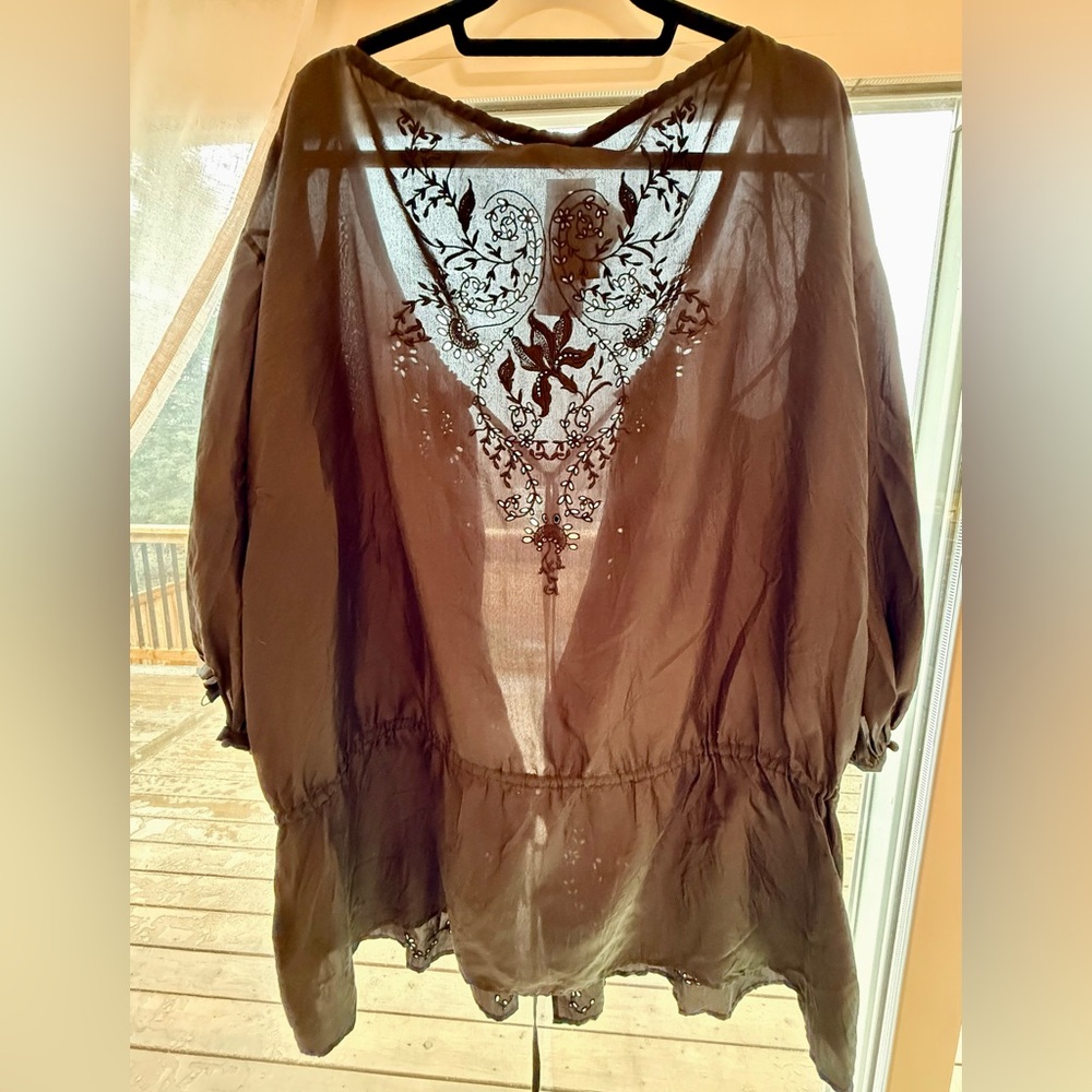 Ralph Lauren 100% Silk Embroidered Boho Tunic Blouse Dress Cover Up Coachella - Picture 3 of 8